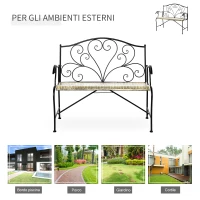 Outsunny Panchina da Giardino in Ferro, Panca da Esterno in Stile Vintage 2 Posti, 100x 50x88cm, Nero(m-7)