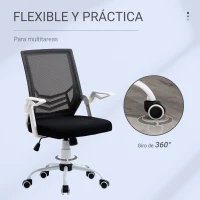 Vinsetto Silla de Oficina Ergonómica Silla de Malla con Altura Ajustable Reposabrazos Abatible Soporte Lumbar Transpirable para Adolescentes Adultos 62,5x55x94-104 cm Negro(m-8)