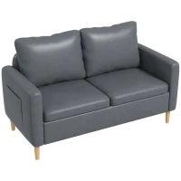 HOMCOM Sofá de 2 Plazas Tapizado en Poliéster con 2 Bolsillos Laterales Reposabrazos y Patas de Madera 143x76x83 cm Gris(m-10)