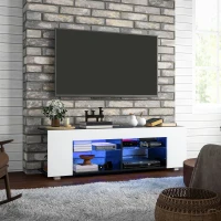 HOMCOM Multi-Shelf TV Cabinet, with Adjustable LED Lights - White(m-2)