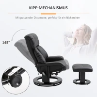 HOMCOM Relaxsessel mit Fußhocker, Massagesessel mit Liegefunktion, Elektrischer Liegesessel mit Fernbedienung, Fernsehsessel mit Seitentasche, Kunstleder, Schwarz(m-6)