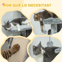 PawHut Árbol para Gatos de Suelo a Techo de 225-255 cm con Altura Ajustable Plataformas Cueva Cama Hamaca Rampa Bolas Gris(m-7)