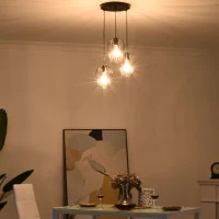 HOMCOM Lámpara Colgante Vintage Lámpara de Techo de Estilo Industrial 3 Portalámparas E27 Lámpara de Suspensión de Metal para Comedor Salón Ø38x133 cm Negro(m-2)