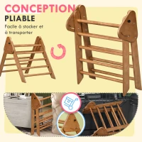 HOMCOM Triangle d'apprentissage à grimper pour enfants pliable en bois - 90 x 64 x 70 cm marron(m-5)