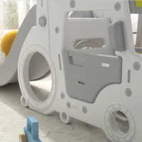 AIYAPLAY Portique enfant toboggan balançoire bus avec panier de basket-ball aire de jeux 4 en 1(m-9)