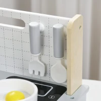 AIYAPLAY Kinderküchen-Set, 10-teilig, mit Gewürzflaschen, Topf, Ei, Fisch, 36x21,5x25 cm, Grau/Gelb(m-8)
