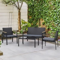 Outsunny Conjunto de Jardín de Ratán Sintético con Sofá Doble 2 Sillones y Mesita de Centro con Encimera de Cristal(m-2)