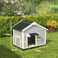 PawHut Wooden Dog House Outdoor with Openable Roof, Removable Floor, Curtain, Elevated Feet, for Medium Dogs, Light Grey(m-3)