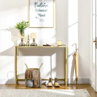 HOMCOM Modern Console Table, Tempered Glass Top Sofa Table with Steel Frame Adjustable Feet for Living Room, Hallway, Black(m-10)