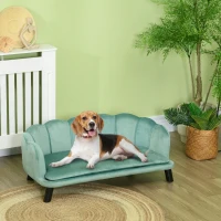 PawHut Sofá para Perros Medianos Sofá Cama para Mascotas Tapizado en Terciopelo con Patas de Madera 98,5x60,5x35,5 cm Verde(m-2)