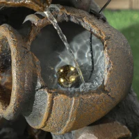 Outsunny Solar Powered Garden Water Feature with LED Lights and Pump, 4 Tier Cascading Water Fountain for Indoor/Outdoor, Jars Waterfall Ornament, 72cm Height(m-9)