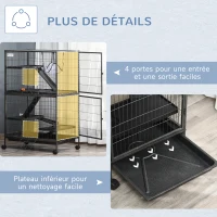 Pawhut Cage pour rongeurs Multifonction 4 Plateformes 3 rampes 4 Portes dim. 80L x 52l x 128H cm métal Gris argenté Noir(m-7)