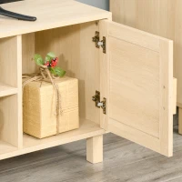 HOMCOM Fernsehtisch Lowboard  TV-Bank TV-Kommode mit 2 Rattantüren und Offene Regale MDF Natur 115 x 40 x 48 cm(m-7)