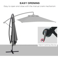 Outsunny 3(m) Cantilever Overhanging Parasol, with Cross Base - Grey(m-4)