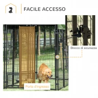 PawHut Kennel per Cani in Acciaio per Interni ed Esterni con Tettuccio in Tessuto Oxford e 2 Ciotole, 244x122x183 cm(m-6)