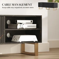 HOMCOM Marble Effect TV Unit, TV Stand Cabinet for up to 70" TVs, Modern TV Cabinet with Shelves and Storage Cupboard, Fluted Door, Extra Centre Leg, Cable Management for Living Room, Black(m-6)