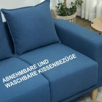 HOMCOM Zweisitzer-Sofa, moderne Stoffcouch, 2 Rückenkissen, Eukalyptus-Holzrahmen, 133 x 73 x 81 cm, Blau(m-8)