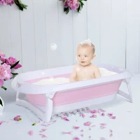 HOMCOM Bañera para Bebé Baño de Ducha de Niños Recién Nacido 0-3 Años 30L Portátil y Segura 80x48x21cm Material PP(m-2)