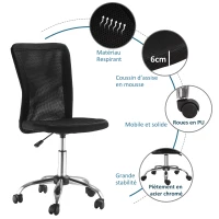 Vinsetto Chaise de bureau ergonomique fauteuil de bureau hauteur réglable piètement chromé pivotant 360° revêtement maille noir(m-4)