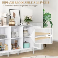 HOMCOM Aparador de Cocina Aparador Blanco con Puerta de Malla 4 Compartimentos Abiertos y Estante Ajustable 120x37x81,5 cm(m-5)