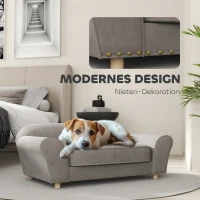 PawHut Hundesofa, Hundebett mit Nieten, dickes Kissen, abnehmbarer Bezug, rutschfeste Füße, 86,5x52,5x33 cm, Grau(m-5)
