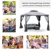 Outsunny 3 x 3 m Metal Gazebo, Garden Pavillion, Double Roof Outdoor Canopy Shelter with Mesh Sidewalls, Grey(m-7)