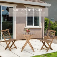 Outsunny Bistro-Set Balkon-Set Balkontisch mit Stühlen, Massivholz, wetterbeständig, 60 cm x 60 cm x 74 cm, Braun(m-4)