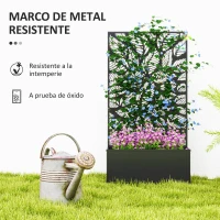 Outsunny Jardinera Elevada con Panel de Privacidad de Hojas Decorativas de Metal y Opción de Montaje en Pared 61x23x113 cm Negro(m-6)