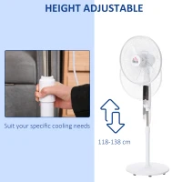 HOMCOM 16'' Pedestal Stand Fan, 3 Speed 3 Mode, 85° Oscillation, LED Panel, 3M Remote Controller, Height Adjustable for Living Room, Bedroom, Garage, Office, Black and White(m-8)
