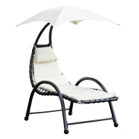 Outsunny Bain de Soleil transat de jardin chaise longue Design Contemporain - Pare-Soleil et Matelas - Acier Polyester - dim. 1,7L x 1,18l x 1,77H m - écru Noir(m-10)