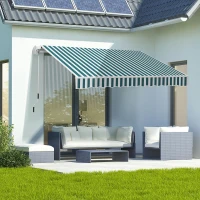 Outsunny Markise, Sonnenschutz, einfahrbar, mit Handkurbel, Metallrahmen, Polyester, weiß+grün, 3,95 x 2,45 m(m-2)