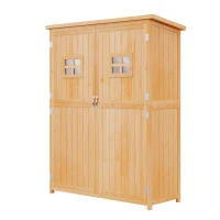 Outsunny Gartenschrank Holz Geräteschuppen Gerätehaus Geräteschrank Pultdach Garten Natur 127,5x50x164cm(m-10)