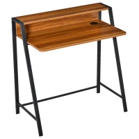 HOMCOM Escritorio Mesa de Ordenador 84x45x85cm con Encimera de Madera y Patas de Metal Estilo Moderno para Oficina Nogal(m-1)