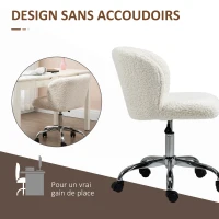 HOMCOM Chaise de bureau sans accoudoir en toison d'agneau hauteur réglable pivotant à 360 ° charge max. 120 Kg blanc(m-5)