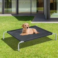 PawHut Raised Dog Bed Cat Elevated Lifted Cooling Portable Camping with Metal Frame Black (Small)(m-2)