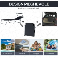 Outsunny Lettino Prendisole da Giardino Pieghevole e Regolabile con Tettuccio in Tessuto Nero, 187x58x50 cm(m-5)