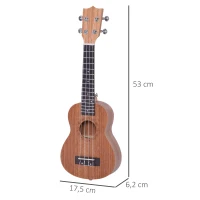 HOMCOM Ukelele Soprano para Principiantes con 4 Cuerdas de Nylon Ajustables Juguete educativo 53x17,5x6,2cm Madera(m-3)