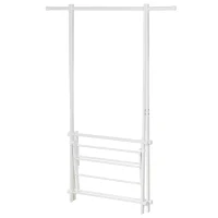 HOMCOM Perchero de Pie Plegable con 2 Estantes y Barra para Colgar Ropa Perchero para Dormitorio Entrada 107,5x45x150 cm Blanco(m-8)