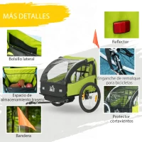 HOMCOM Remolque de Bicicleta para Niños +18 Meses con Cinturón de Seguridad Sistema de Amortiguador 140x88x90 cm Verde(m-7)