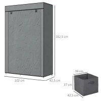 HOMCOM Stoffschrank Kleiderschrank faltbarer Schrank, 1 Kleiderstange, 6 Regalböden, 102 x 42.5 x 162.5 cm, Grau(m-3)