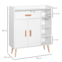 HOMCOM Credenza Moderna con Armadietto e Cassetto, Mobile Multiuso in Legno per Cucina e Salotto, 80 x 29.5 x 96cm Bianco(m-3)