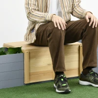 Outsunny Jardinière surélevée bac à fleurs en bois sans fond avec banc coulissant - 240 x 42 x 32 cm bleu foncé(m-9)