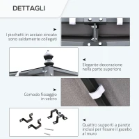 Outsunny Gazebo Pergola 3x3m da Giardino con Tenda Impermeabile Grigia(m-6)
