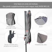 Outsunny Parasol déporté carré inclinable manivelle avec pied en acier dim. 2,5L x 2,5l x 2,5H m alu. polyester haute densité gris(m-7)