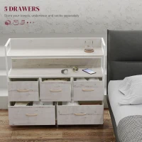 HOMCOM Rustic Chest of Five Fabric Drawers - Natural(m-4)