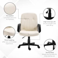 HOMCOM Office Chair, PU Leather Computer Desk Chair with Adjustable Height, Swivel Wheels for Home Office Work Study, Cream White(m-6)