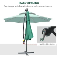 Outsunny 3m LED Light Overhanging Parasol - Green(m-7)