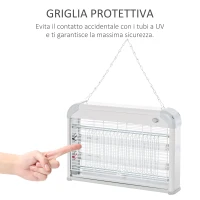 Outsunny Elettroinsetticida da Esterno e Interno con Lampada Antizanzare UV per 60m², Zanzariera Elettrica 20W, Grigio e bianco(m-6)