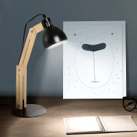 HOMCOM Lampe de table lampe de bureau style scandinave néo-rétro dim. 26L x 15l x 41H cm hauteur angle réglable bois pin métal noir(m-7)