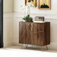 HOMCOM Sideboard Storage Cabinet with Golden Lines, Modern Luxury Living Room Cabinet with Adjustable Shelf, Steel Harpin Legs, Brown(m-10)